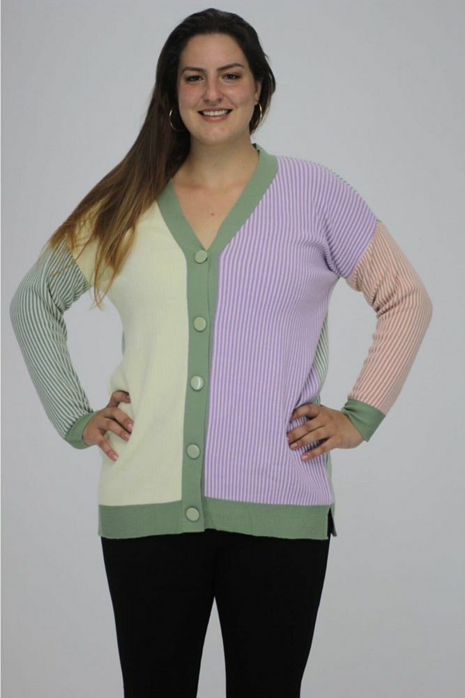 Büyük Beden Kadın Giyim Iki Renkli Triko Hırka Çok Renkli