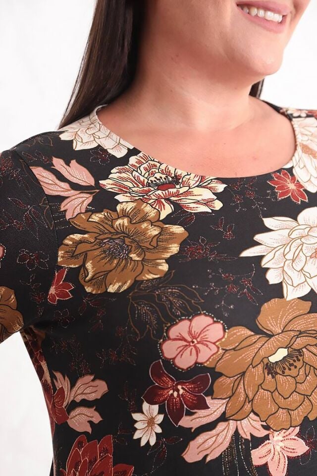 Büyük Çiçek Desenli Maxi Elbise | Uzun Kollu, Cepli ve 140 cm Boy