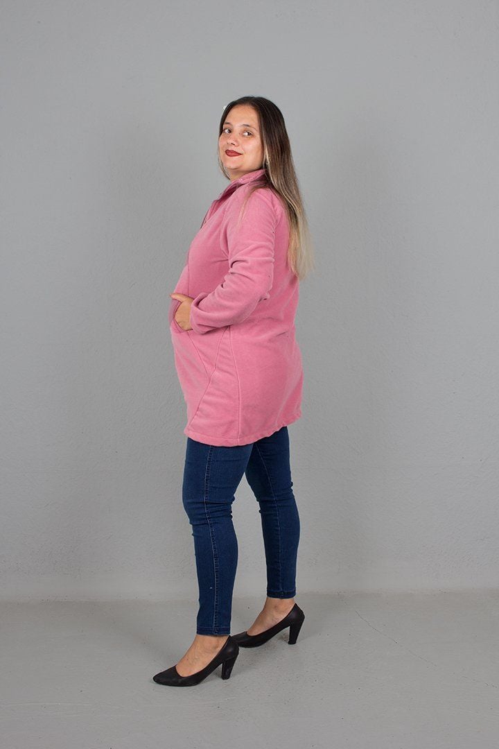 Büyük Beden Gömlrk Yaka Polar Mont Pembe