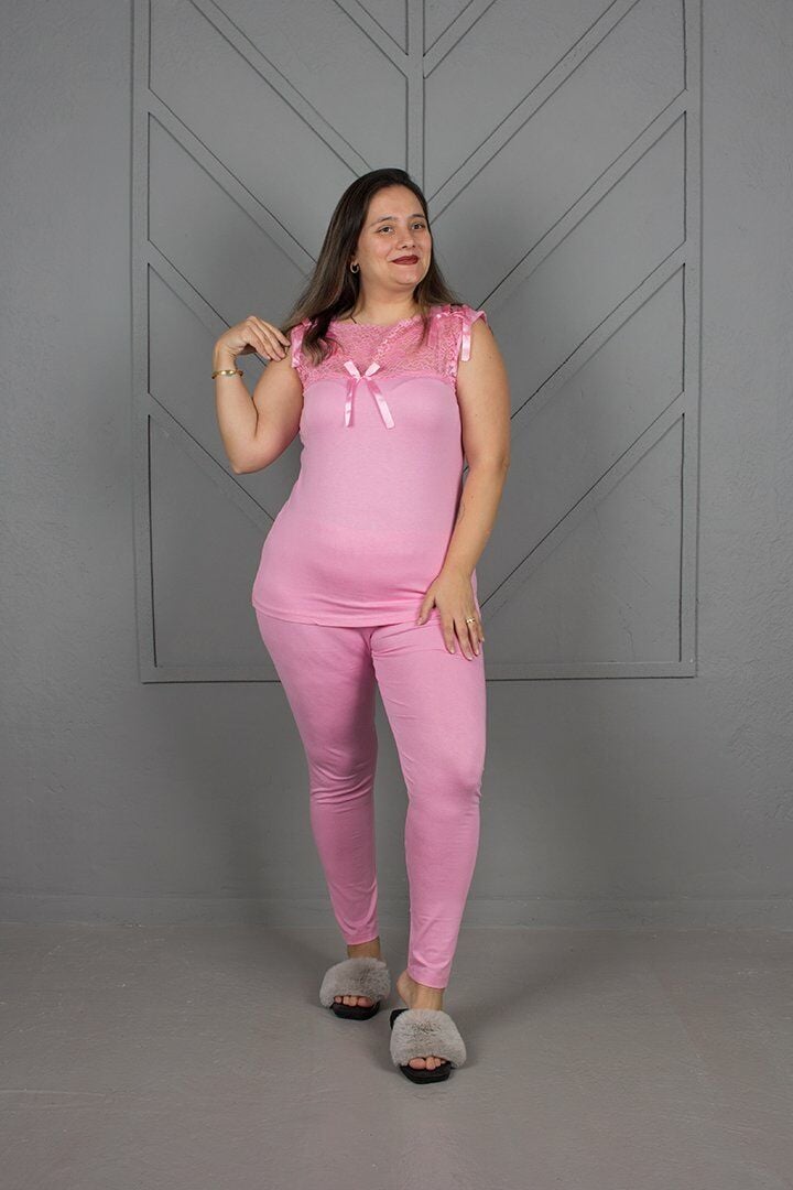 Büyük Beden 3Lü Sabahlıklı gecelik Penbe