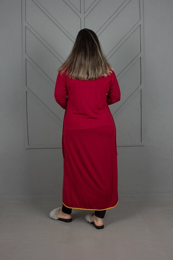 Büyük Beden 3lü Sabahlıklı Gecelik Bordo