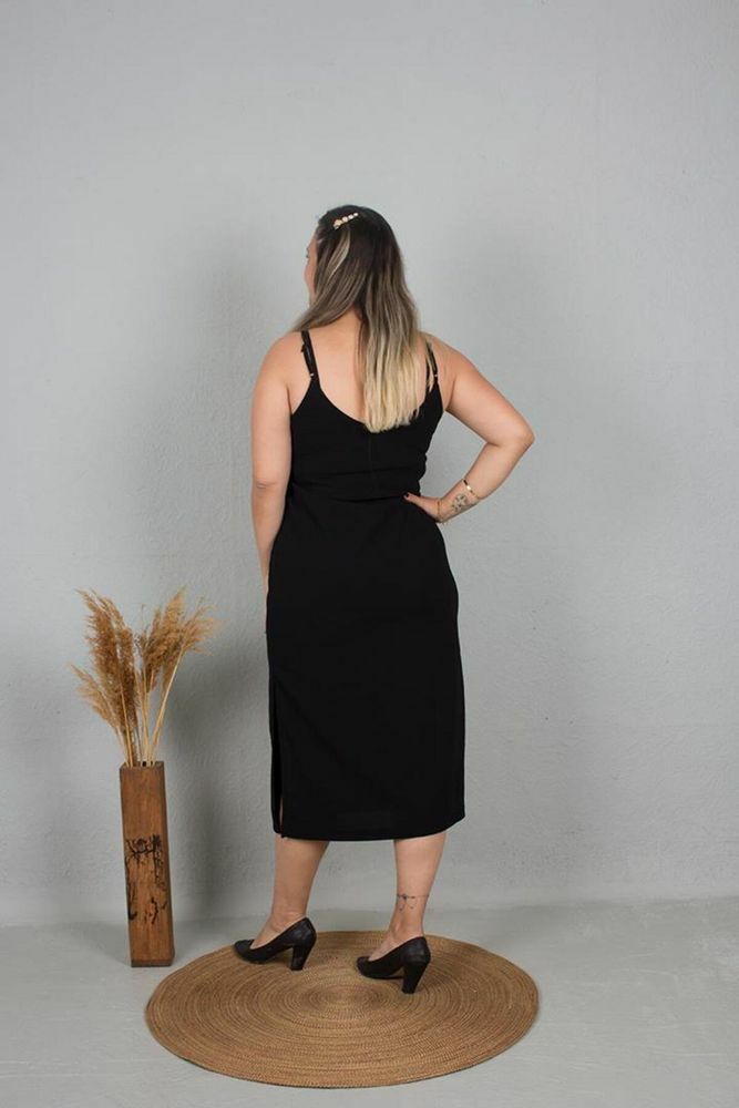 Büyük Beden Ayarlanabilir Askılı Yırtmaçlı Elbise Renkli