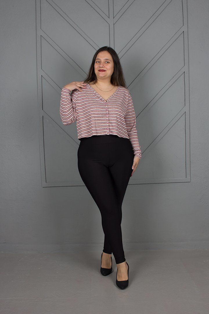 Büyük Beden Crop Hırka Çizgili