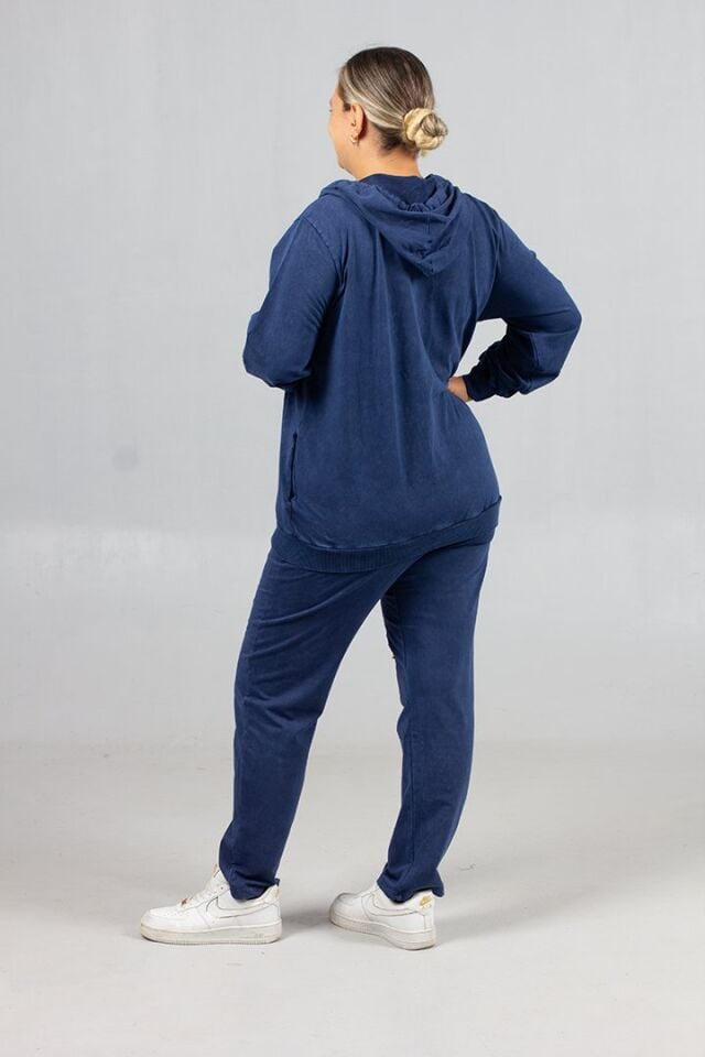 Büyük Beden Yırtık Detaylı %95 Pamuk %5 Likra Kapüşonlu Eşofman Takımı