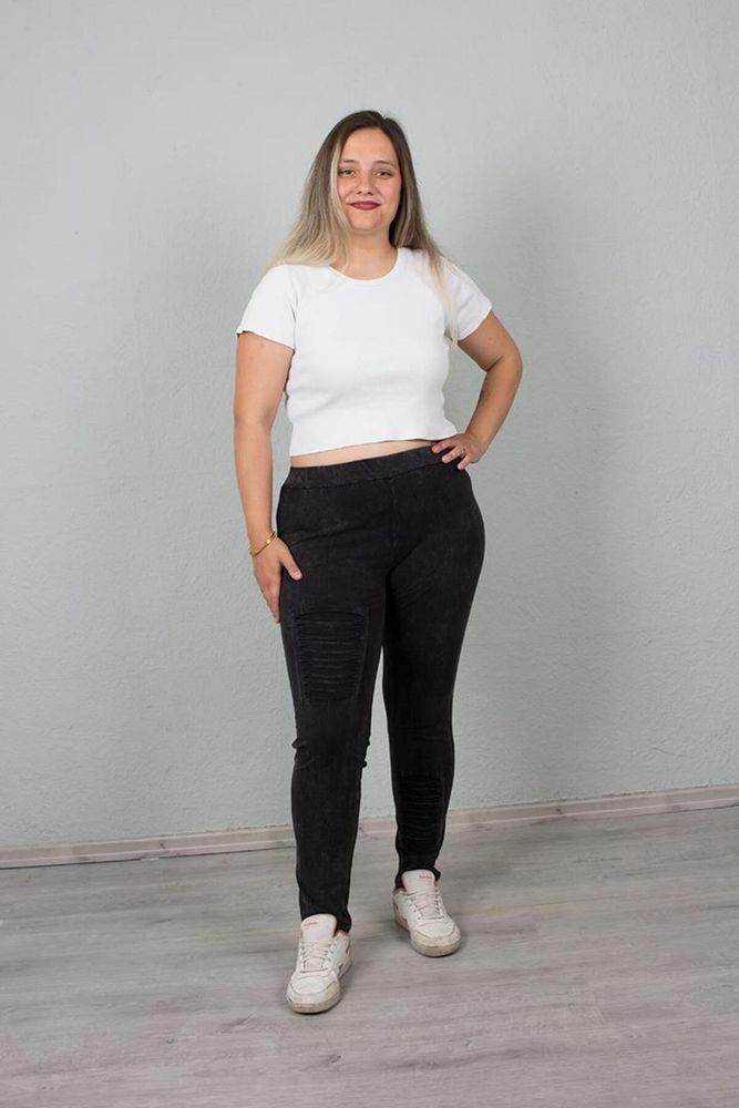 Büyük Beden Yıkamalı Pamuklu Lazer Kesim Tayt Renkli Ta284