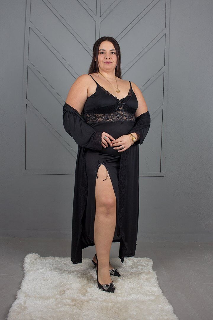 Siyahın Asaleti Büyük Beden Gecelik ve Sabahlık Takımı