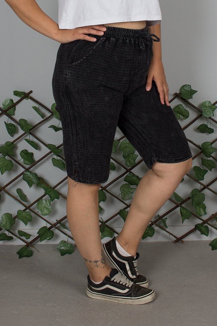 Büyük Beden Yıkamalı Pamuk Siyah Kapri