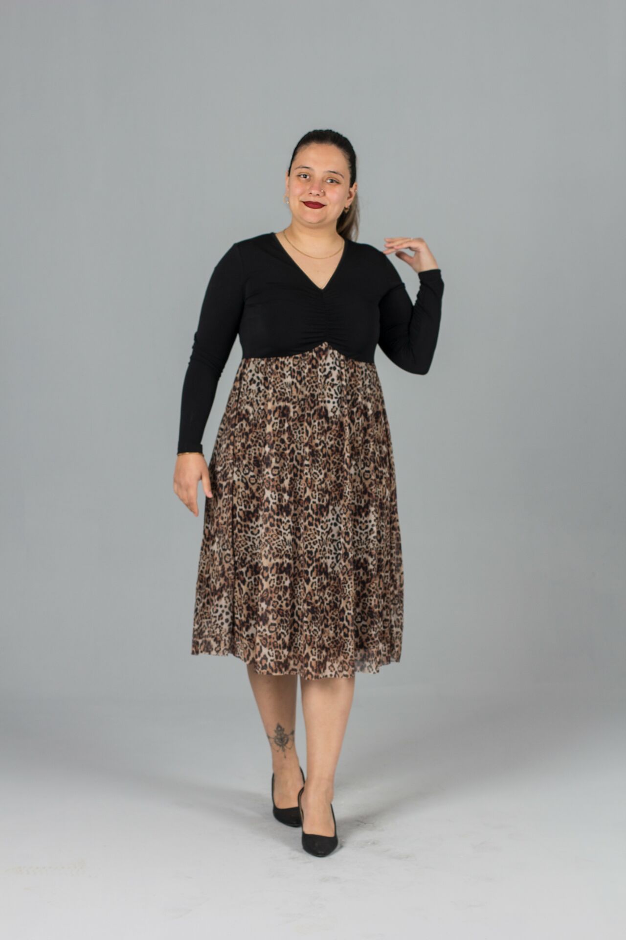 Büyük Beden Üst Candy Kumaş Alt Lepoar Tül Elbise