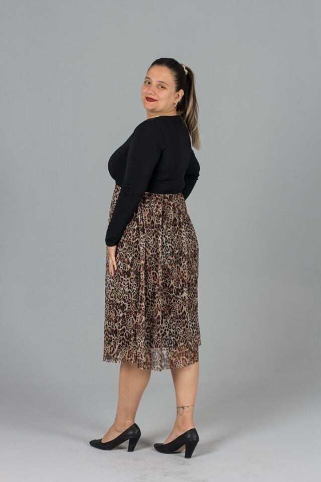 Büyük Beden Üst Candy Kumaş Alt Lepoar Tül Elbise