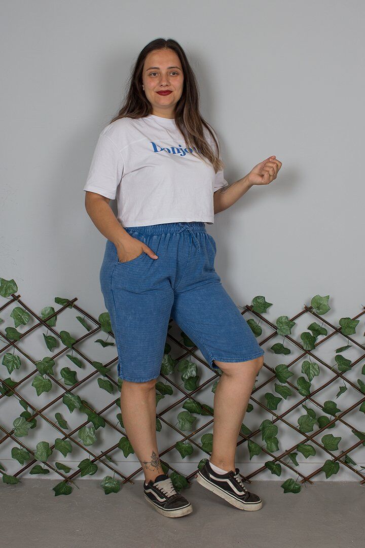 Büyük Beden Yıkamalı Pamuk Mavi Kapri – Nefes Alan Rahat Kesim