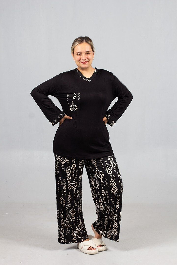 Büyük Beden Evde Şıklığın ve Konforun Dansı: Bol Paça Pijama Takımı!