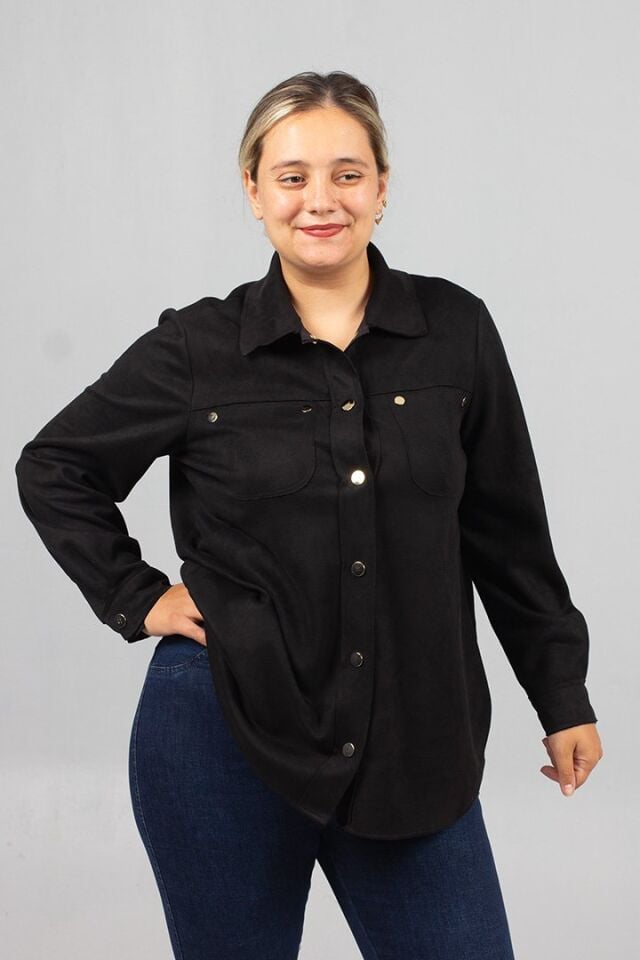 Büyük Beden Siyah Süet Gömlek