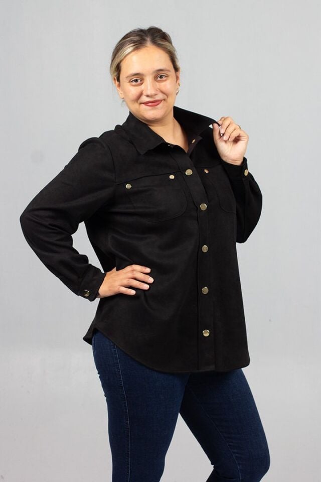 Büyük Beden Siyah Süet Gömlek