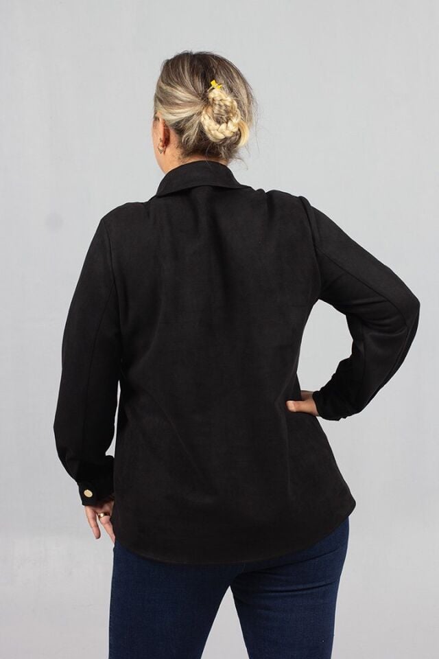 Büyük Beden Siyah Süet Gömlek