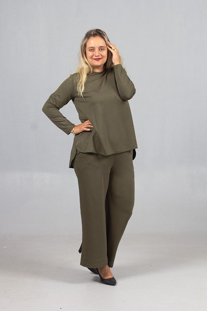 Arka Uzun Yeşil Penye Takım | Likralı 2 İplik Kumaş Kalitesi, Alt Üst Set