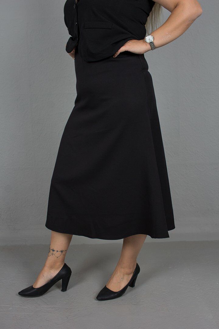 Büyük Beden Dabıl Kumaş Etek Siyah