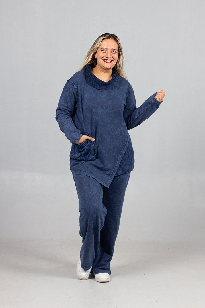 Pamuk Yıkamalı 2 İplik Penye Degaje Yaka Büyük Beden Lacivert Takım