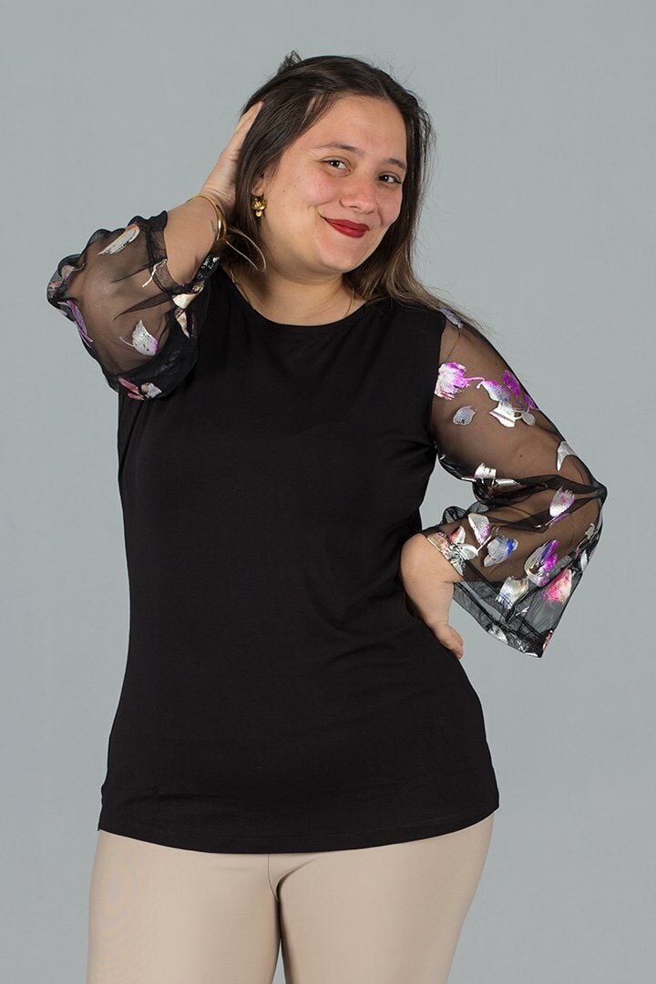 Büyük Beden Kol Tül Bluz