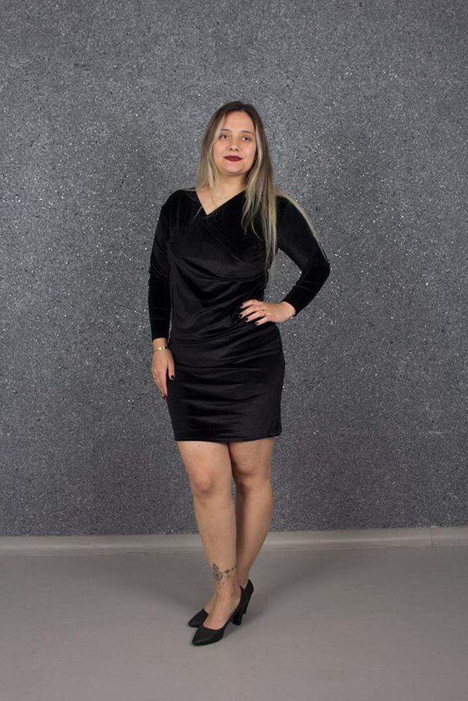 Büyük Beden Kadın Giyim Kruveze Yaka Kadife Elbise Renkli Elb583