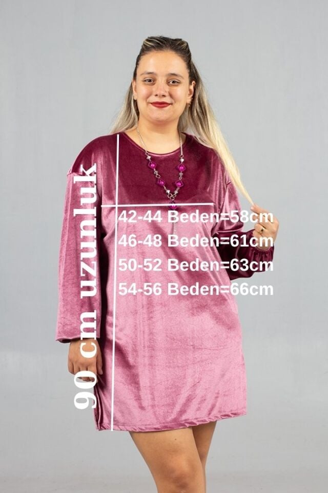 Maksimum Şıklık Kolyeli Büyük Beden Gül Kurusu Kadife Tunik