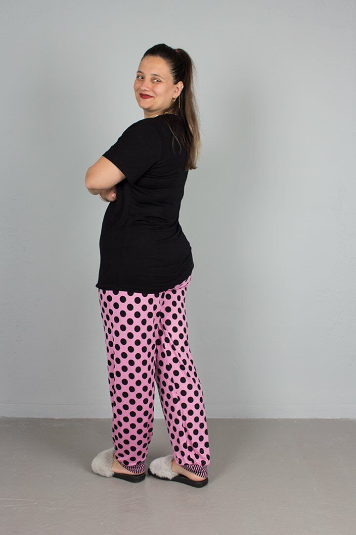 Büyük Beden Alt Puantiyeli Coffee Baskılı Pijama Takım