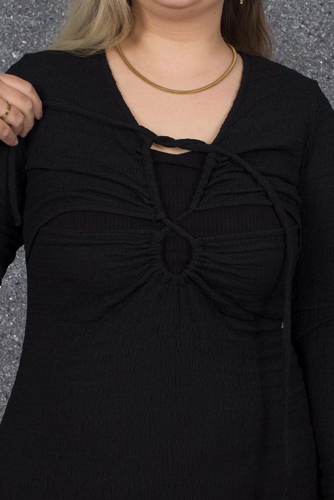 Büyük Beden Bürümcülü Kumaş Tarz Elbise Elb643