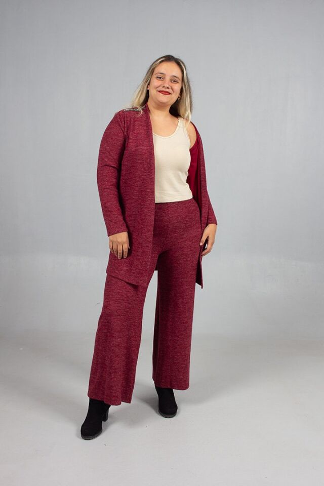 Pamuklu Yün Viskon Büyük Beden Pantolon Hırka Takım Kiremit