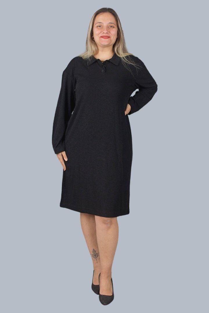 Büyük Beden Gömlek Yaka Krep Kumaş Spor elbise