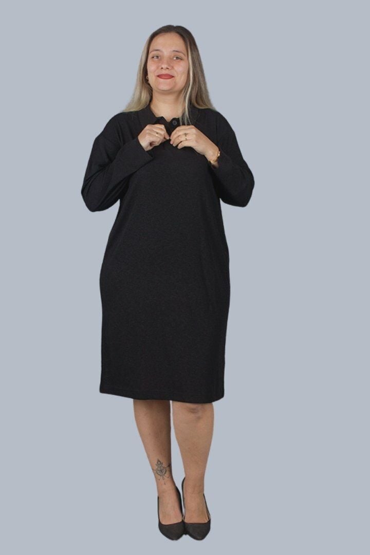 Büyük Beden Gömlek Yaka Krep Kumaş Spor elbise