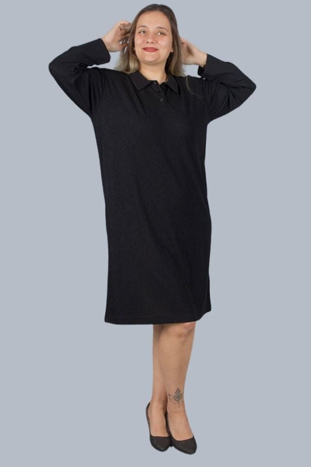 Büyük Beden Gömlek Yaka Krep Kumaş Spor elbise