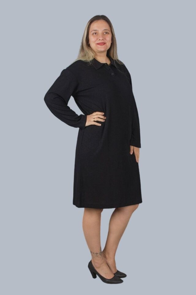 Büyük Beden Gömlek Yaka Krep Kumaş Spor elbise