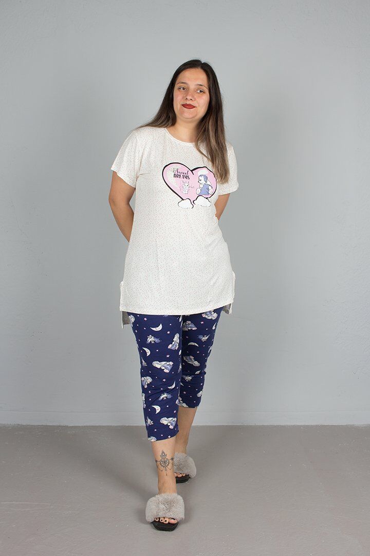 Büyük Beden Kadın Giyim Kapri Pijama Takım