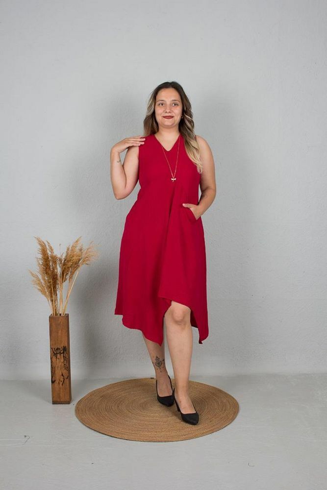 Büyük Beden Kadın Giyim Simetrik Kesim Elbise