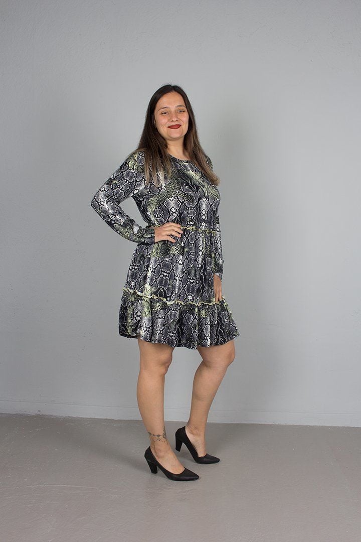 Büyük Beden Desenli Viskon Likralı Elbise