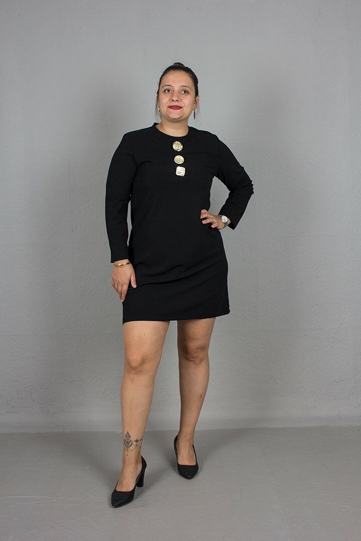 Büyük Beden Ön Toka Detaylı  Elbise