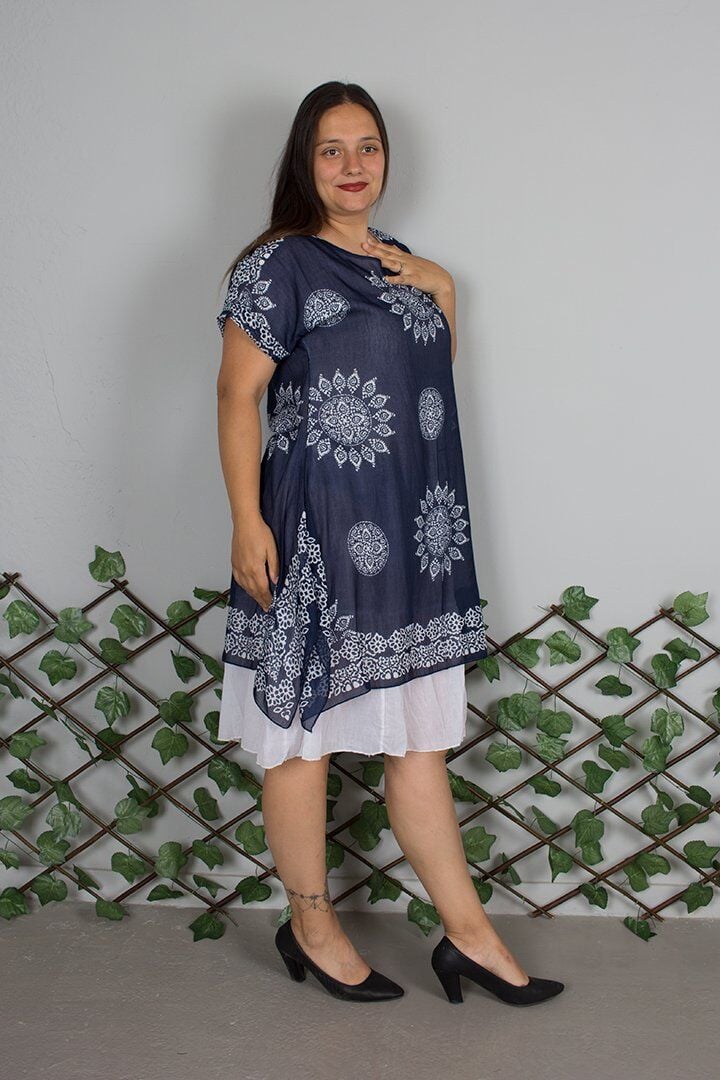 Tülbent Kumaş Otantik Lacivert Büyük Beden Elbise – Yazlık ve Rahat Model