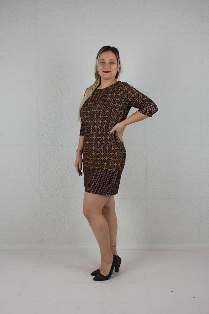 Büyük Beden Kapri Kol Desenli Elbise Renkli El619