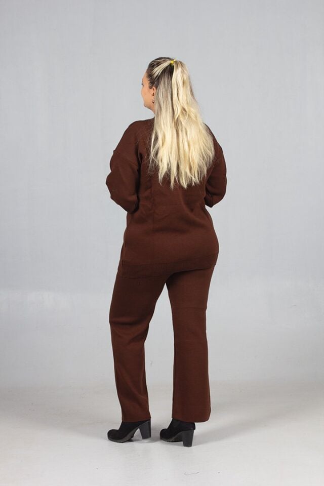 Kahverengi Triko Pantolon Kazak Takım