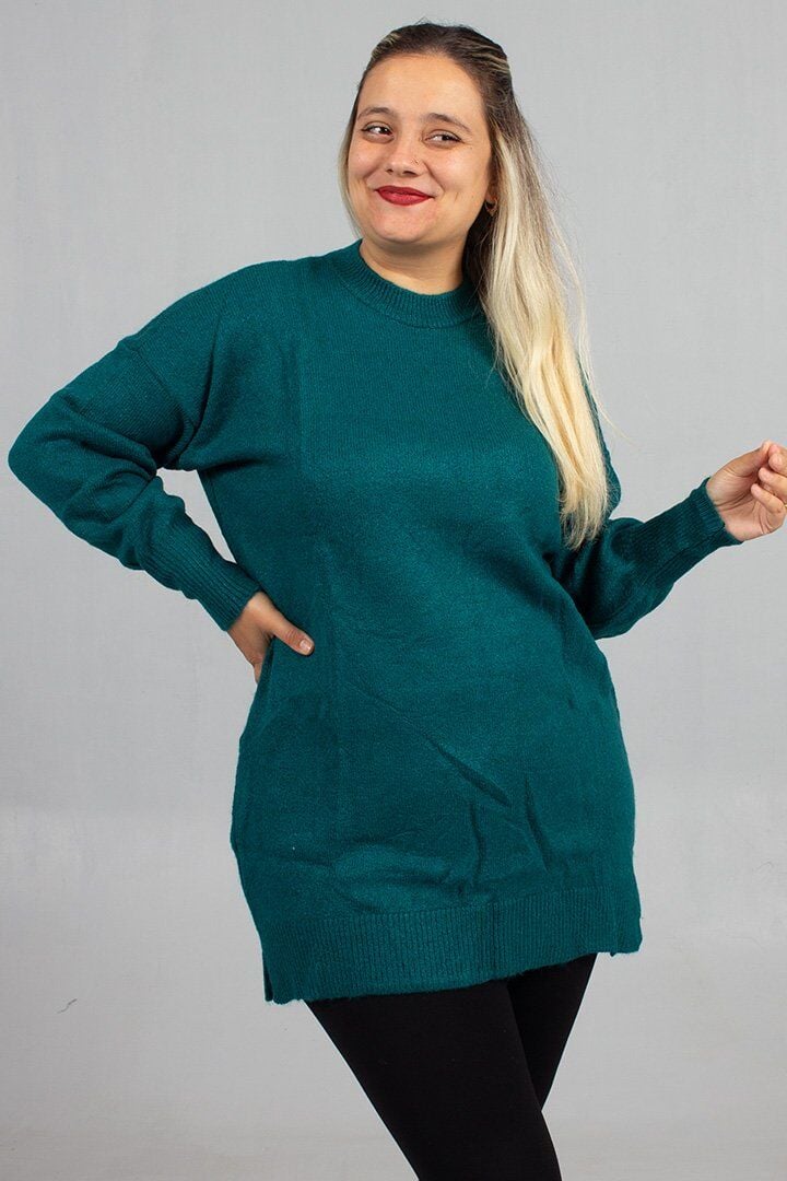 Yeşil Yumoş Triko Büyük Beden Kadın Triko 54 Bedene Kadar