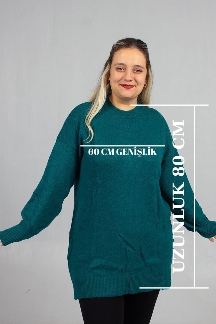 Yeşil Yumoş Triko Büyük Beden Kadın Triko 54 Bedene Kadar