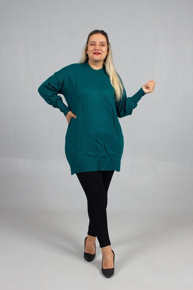 Yeşil Yumoş Triko Büyük Beden Kadın Triko 54 Bedene Kadar