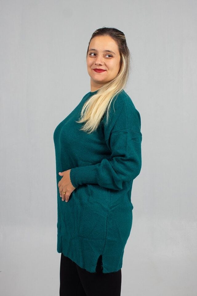 Yeşil Yumoş Triko Büyük Beden Kadın Triko 54 Bedene Kadar