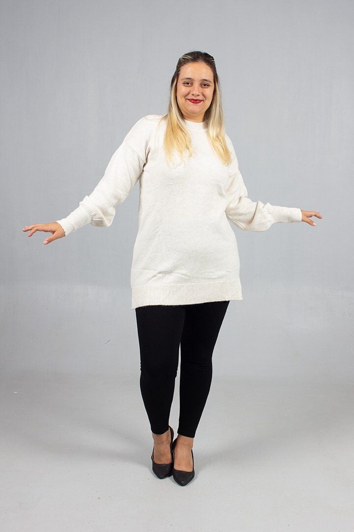 Beyaz Yumoş Triko Büyük Beden Kadın Triko Standart 54 Bedene Kadar