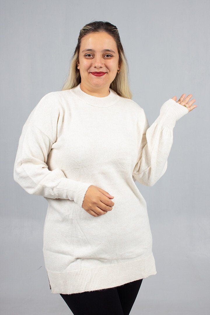 Beyaz Yumoş Triko Büyük Beden Kadın Triko Standart 54 Bedene Kadar