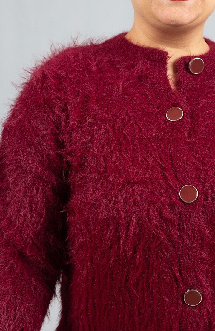 Bordo Sakallı Triko Hırka – Yumuşak Dokulu Kadın Hırka