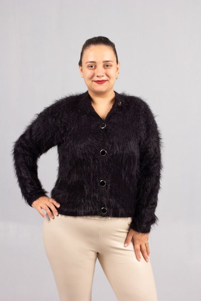 Siyah Sakallı Triko Hırka – Yumuşak Dokulu Kadın Hırka