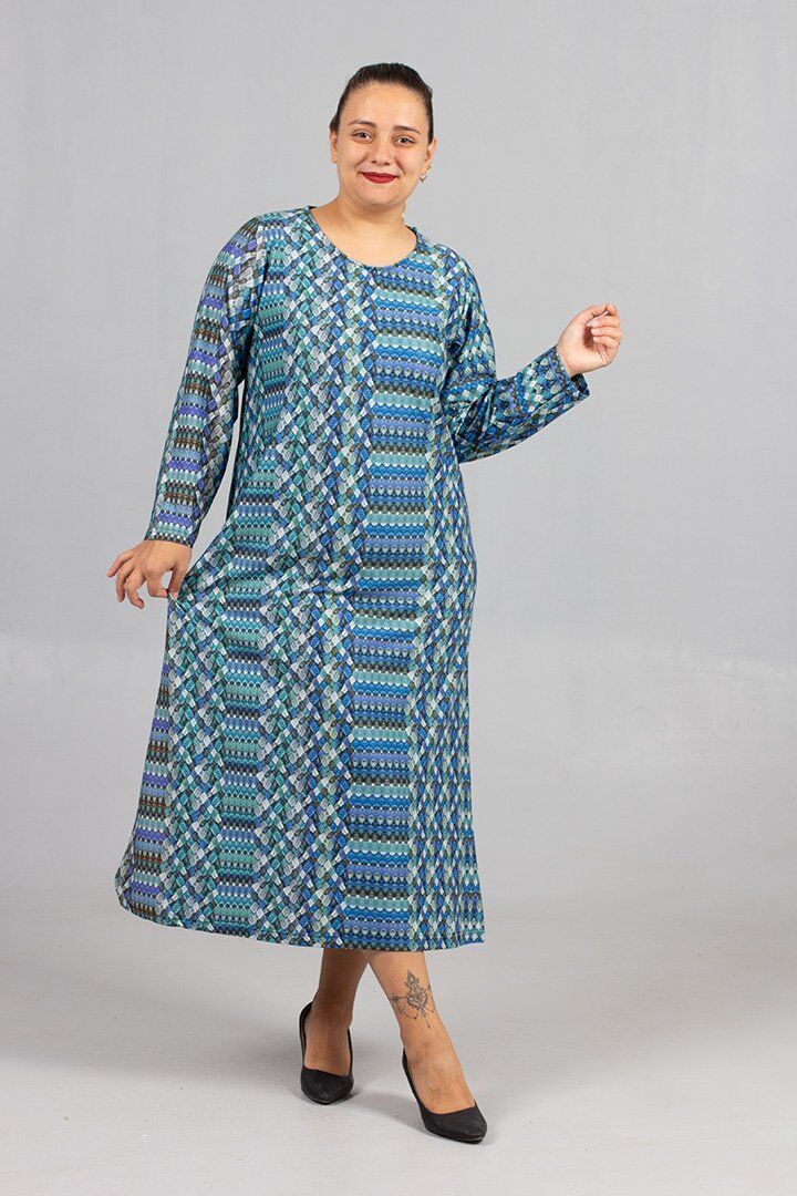 Sıcak Tutan Kalın Penye Büyük Beden Desenli Elbiseler