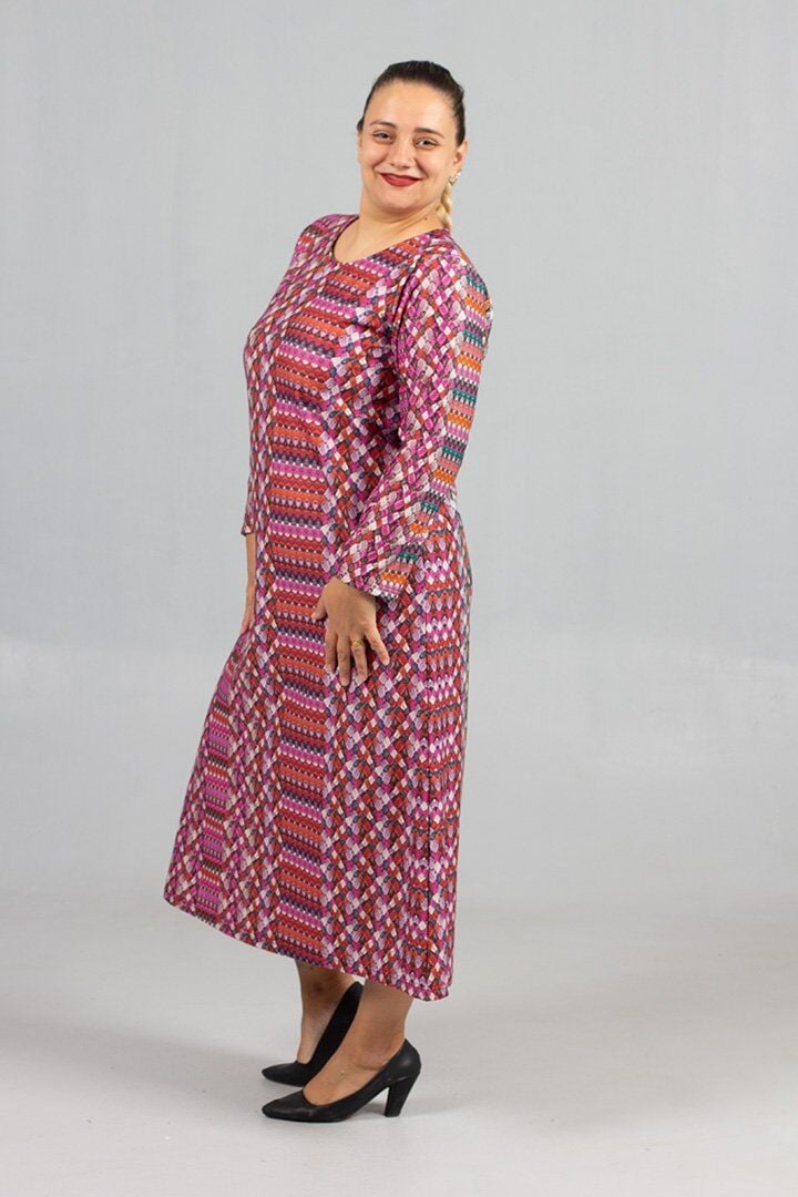 Sıcak Tutan Kalın Penye Büyük Beden Desenli Elbiseler