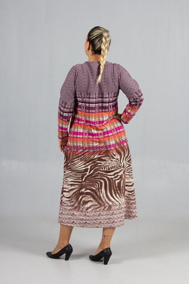 Desenli Pamuklu Kalın Penye Büyük Beden Elbise Modelleri