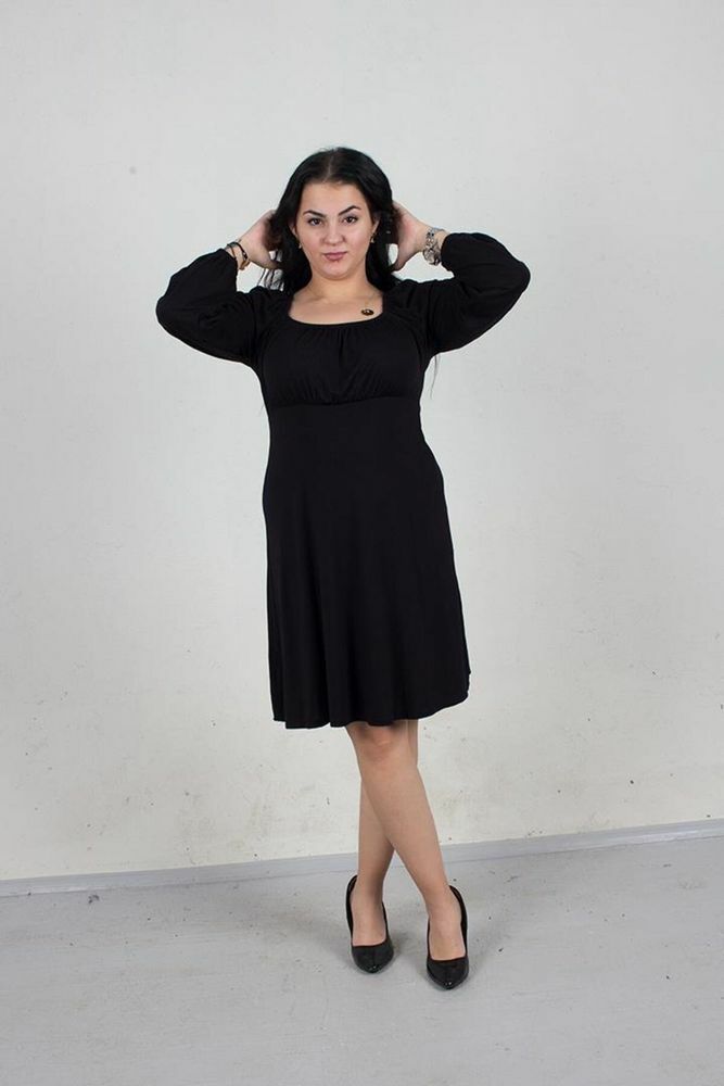Büyük Beden Bolanlı Kol Pileli Elbise Siyah Elb624